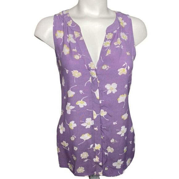 Sanctuary‎ Button Front Blouse Top Women's XS Purple White Yellow Floral NEW - Picture 1 of 13